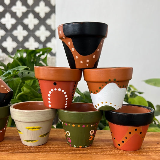 Hand painted 2” Clay Pots